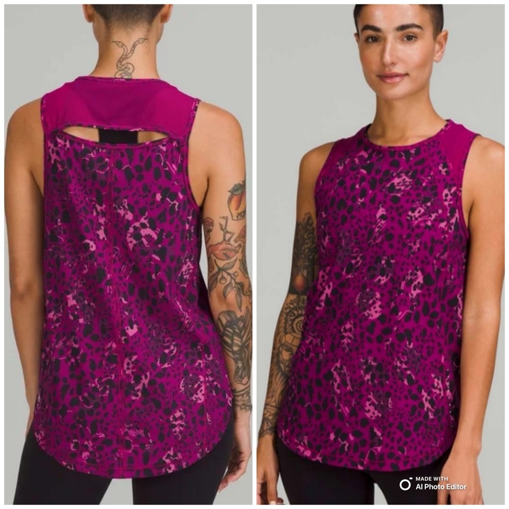 Lululemon Sculpt Tank Top Cheetah Camo Magenta Multi Mesh Panels Size Small